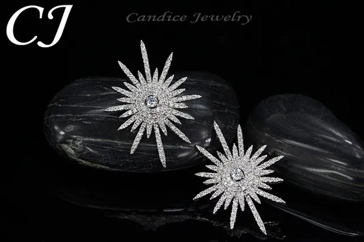 CANDICE 925 Sterling Silver Plating Hypoallergenic Snowflake Cubic Zirconia Stones Big Stud Earrings For Women Girls Wedding Party Jewelry - WORLD TIME VISITS