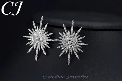 CANDICE 925 Sterling Silver Plating Hypoallergenic Snowflake Cubic Zirconia Stones Big Stud Earrings For Women Girls Wedding Party Jewelry