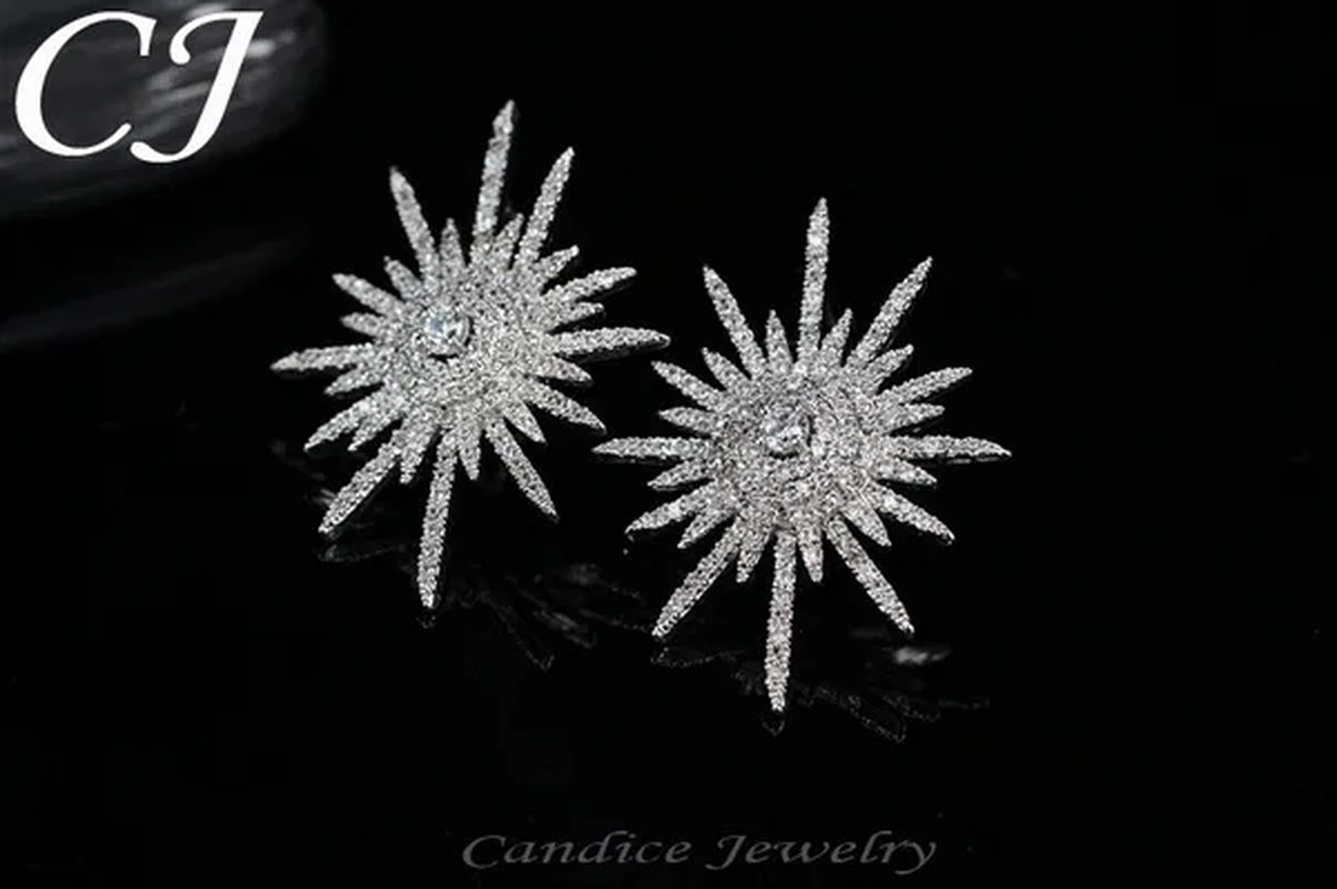 CANDICE 925 Sterling Silver Plating Hypoallergenic Snowflake Cubic Zirconia Stones Big Stud Earrings For Women Girls Wedding Party Jewelry