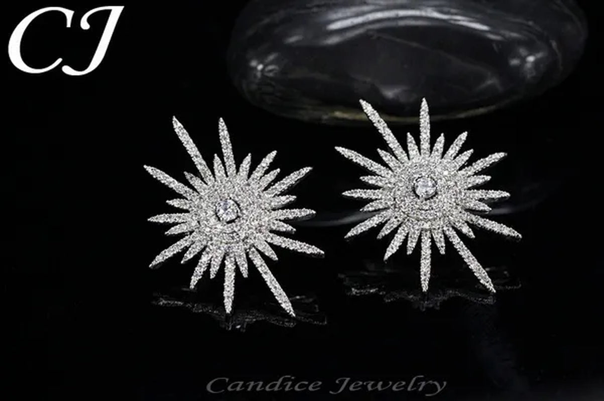 CANDICE 925 Sterling Silver Plating Hypoallergenic Snowflake Cubic Zirconia Stones Big Stud Earrings For Women Girls Wedding Party Jewelry