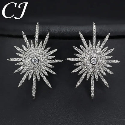 CANDICE 925 Sterling Silver Plating Hypoallergenic Snowflake Cubic Zirconia Stones Big Stud Earrings For Women Girls Wedding Party Jewelry - WORLD TIME VISITS