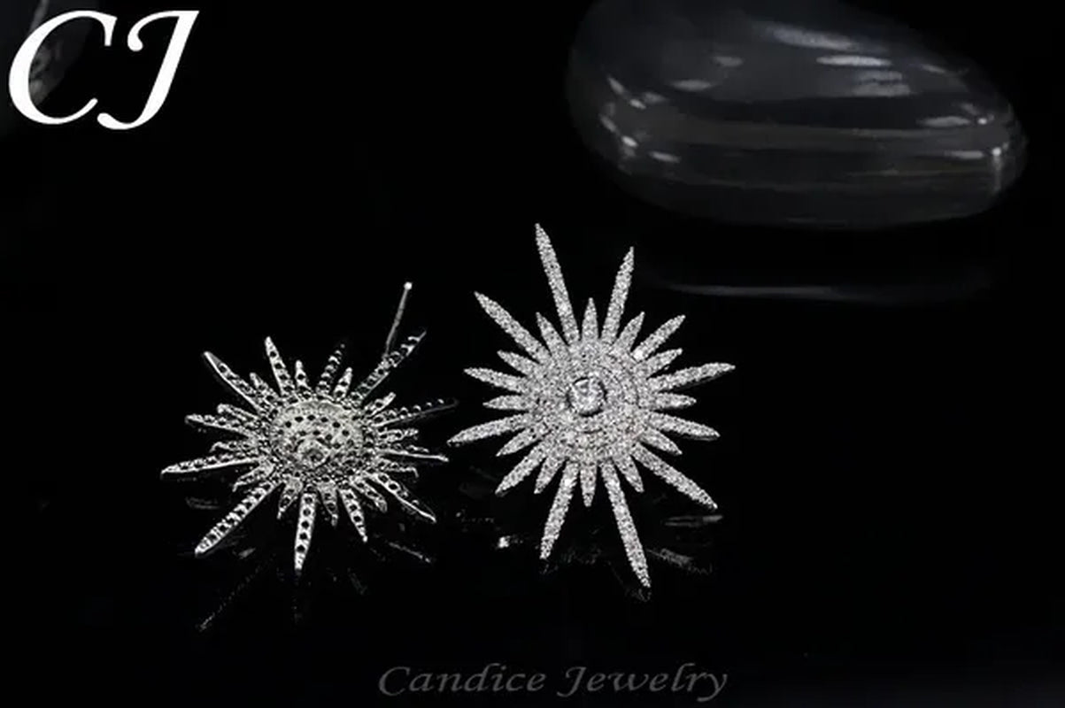 CANDICE 925 Sterling Silver Plating Hypoallergenic Snowflake Cubic Zirconia Stones Big Stud Earrings For Women Girls Wedding Party Jewelry