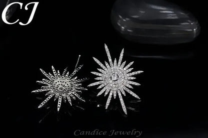 CANDICE 925 Sterling Silver Plating Hypoallergenic Snowflake Cubic Zirconia Stones Big Stud Earrings For Women Girls Wedding Party Jewelry