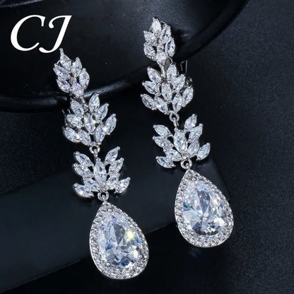 CANDICE Classic Design Water Drop Women Non Hole Ear Jewelry Setting Clear Leaf Zirconia Crystal Comfortable Clip on Earrings without Piercing
