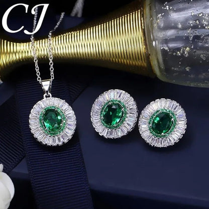 CANDICE Classic Round Blue CZ Stone Party Jewelry Sets For Women Elegant Blue Cubic Zirconia Stud Earrings And Necklace 2 Piece Set