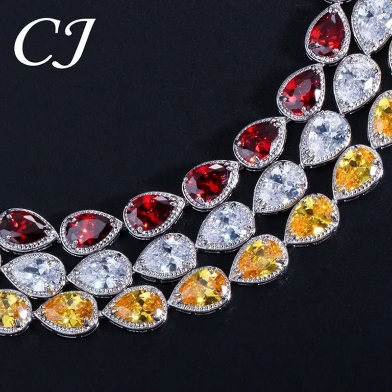 CANDICE Classic Zirconia Wedding Jewelry Sets For Bridal Luxury Teardrop CZ Stone White Gold Plated Party Chocker Necklace Earrings and Bracelet Set