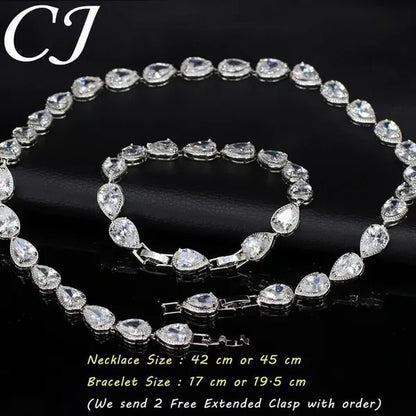 CANDICE Classic Zirconia Wedding Jewelry Sets For Bridal Luxury Teardrop CZ Stone White Gold Plated Party Chocker Necklace Earrings and Bracelet Set