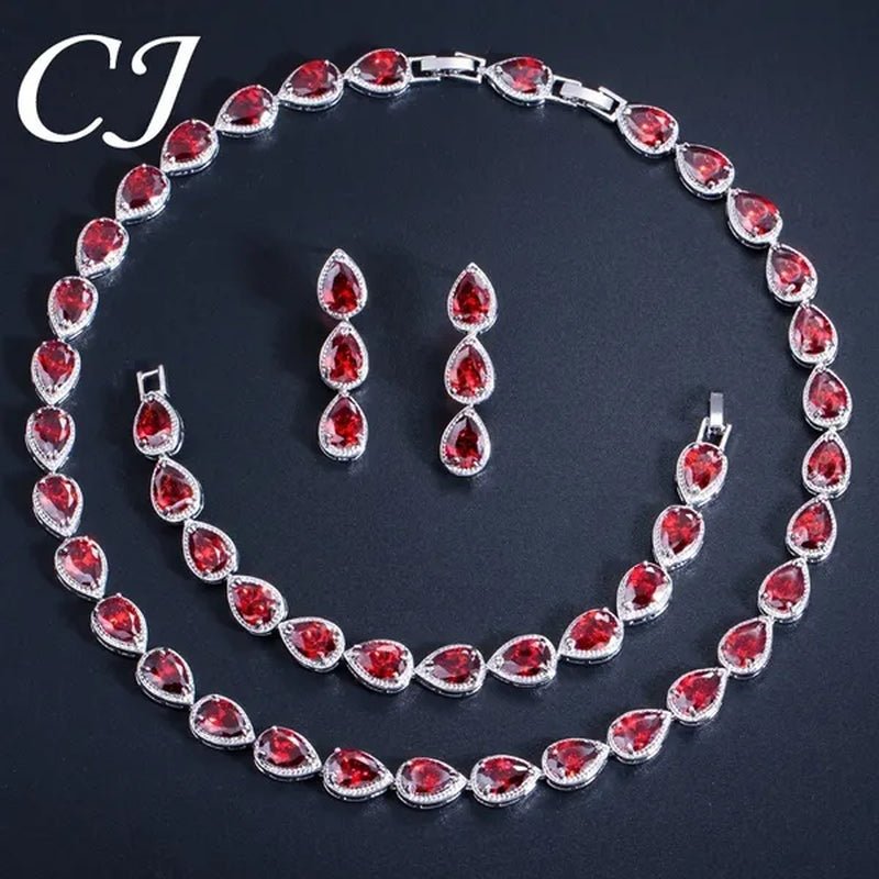 CANDICE Classic Zirconia Wedding Jewelry Sets For Bridal Luxury Teardrop CZ Stone White Gold Plated Party Chocker Necklace Earrings and Bracelet Set - WORLD TIME VISITS