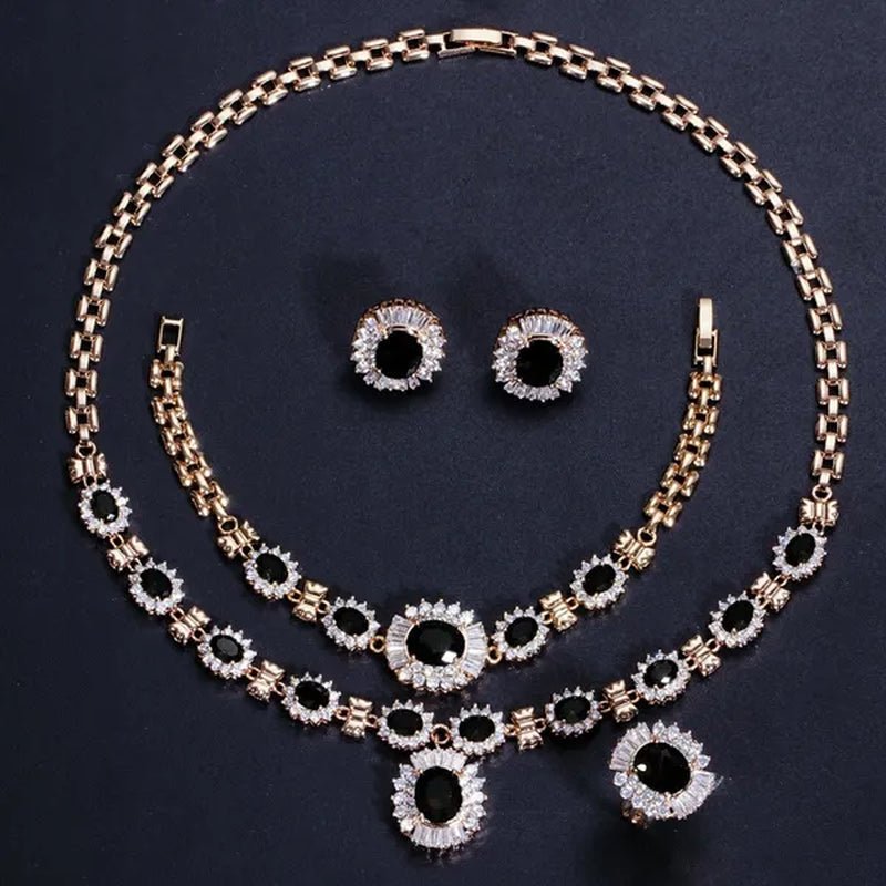 CANDICE Dubai Wedding 4 Pieces Set Elegant Red Zirconia Paved Yellow Gold Plated Engagement Party Ring Earrings Bracelet Necklace Sets for Women - WORLD TIME VISITS