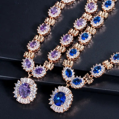 CANDICE Dubai Wedding 4 Pieces Set Elegant Red Zirconia Paved Yellow Gold Plated Engagement Party Ring Earrings Bracelet Necklace Sets for Women