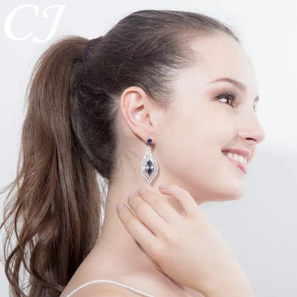 CANDICE Elegant Sterling Silver Plated Hypoallergenic Jewelry Tear Drop Full Micro-Inlay Luxury CZ Zirconia Wedding Big Long Dangle Earrings for Bride