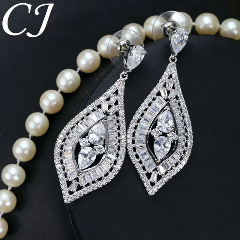 CANDICE Elegant Sterling Silver Plated Hypoallergenic Jewelry Tear Drop Full Micro-Inlay Luxury CZ Zirconia Wedding Big Long Dangle Earrings for Bride