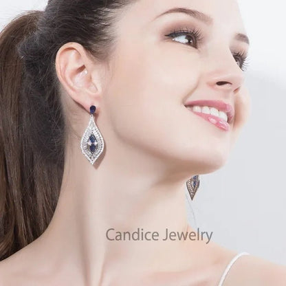 CANDICE Elegant Sterling Silver Plated Hypoallergenic Jewelry Tear Drop Full Micro - Inlay Luxury CZ Zirconia Wedding Big Long Dangle Earrings for Bride - WORLD TIME VISITS