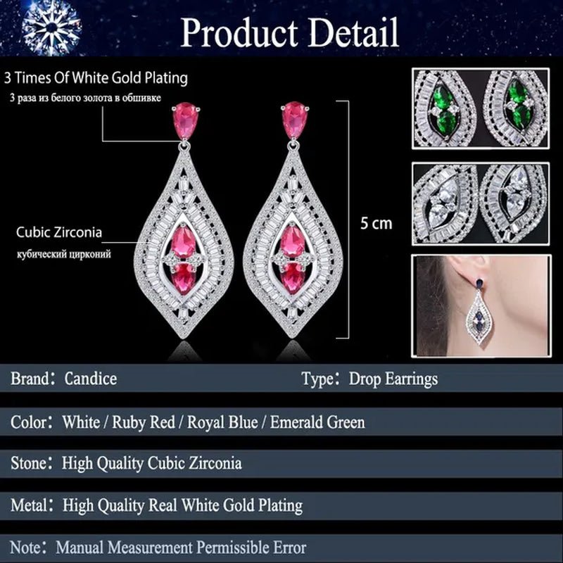 CANDICE Elegant Sterling Silver Plated Hypoallergenic Jewelry Tear Drop Full Micro - Inlay Luxury CZ Zirconia Wedding Big Long Dangle Earrings for Bride - WORLD TIME VISITS