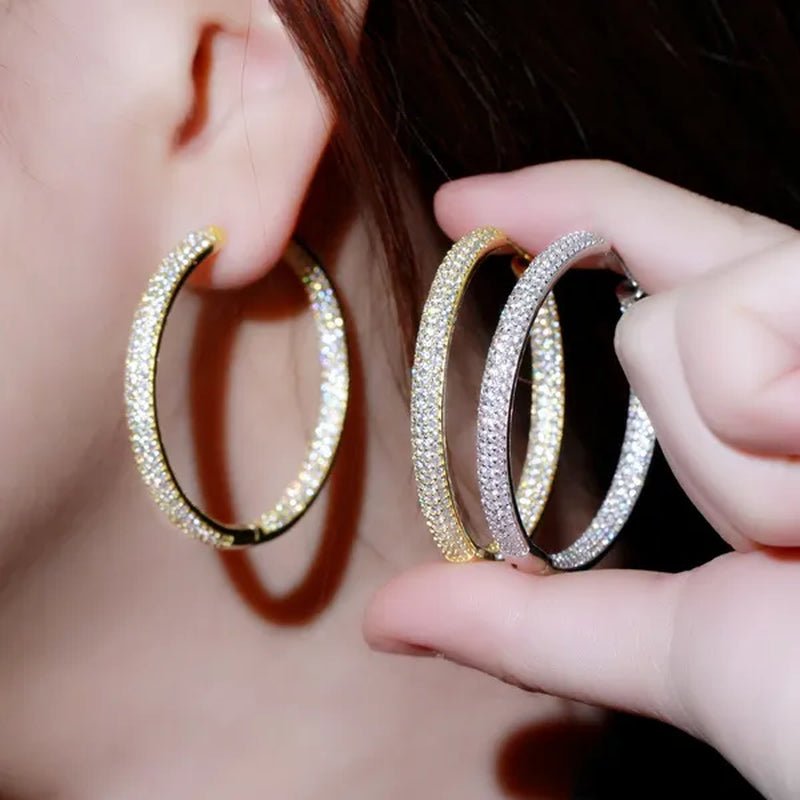 CANDICE European American Fashionable Large Hoop Earing Full Micro Shining AAA CZ Zirconia Silvery Golden Women Earrings Jewelry - WORLD TIME VISITS