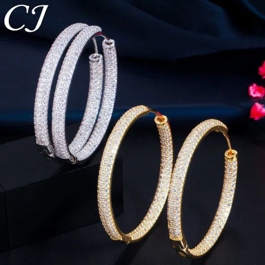 CANDICE European American Fashionable Large Hoop Earing Full Micro Shining AAA CZ Zirconia Silvery Golden Women Earrings Jewelry - WORLD TIME VISITS