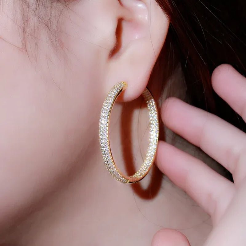 CANDICE European American Fashionable Large Hoop Earing Full Micro Shining AAA CZ Zirconia Silvery Golden Women Earrings Jewelry - WORLD TIME VISITS