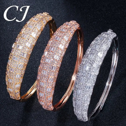 CANDICE Exclusive Design Rose Gold Plated Dubai Wedding Wide Bangle Ring Set Full Hand - Inlaid Cubic Zirconia African Bridal Open Cuff Bracelet Jewelry Sets for Women Prom Party - WORLD TIME VISITS