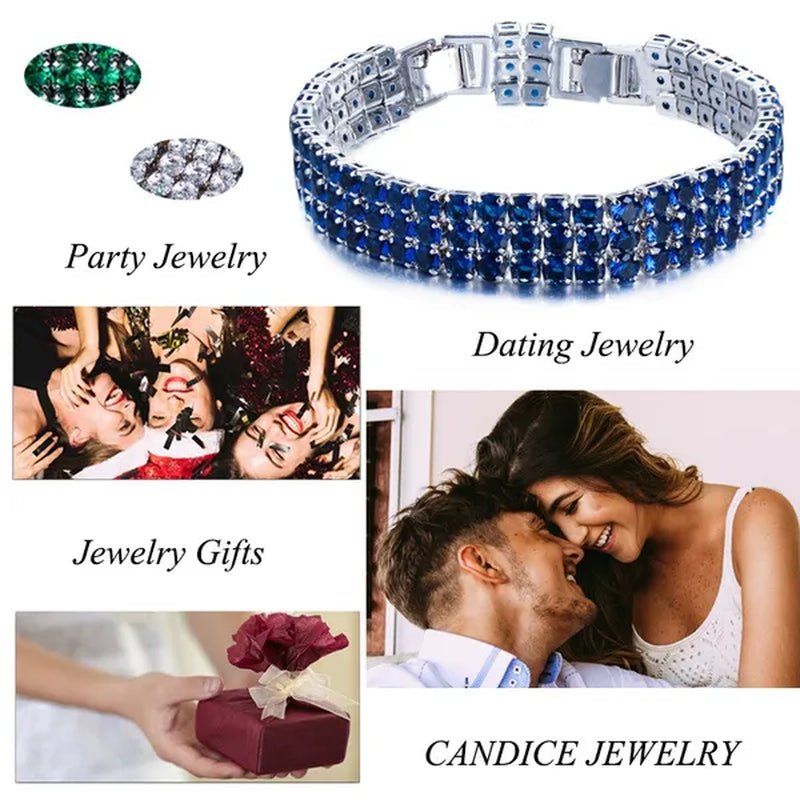 CANDICE Exquisite Hand - Inlay 3 Rows round Cut Shining CZ Silver Plating Wide Bracelets Bangles High Quality Female Wedding Party Jewelry - WORLD TIME VISITS