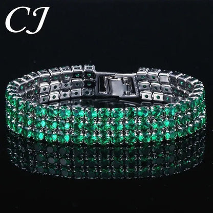 CANDICE Exquisite Hand-Inlay 3 Rows round Cut Shining CZ Silver Plating Wide Bracelets Bangles High Quality Female Wedding Party Jewelry