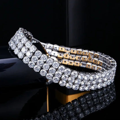 CANDICE Exquisite Hand-Inlay 3 Rows round Cut Shining CZ Silver Plating Wide Bracelets Bangles High Quality Female Wedding Party Jewelry