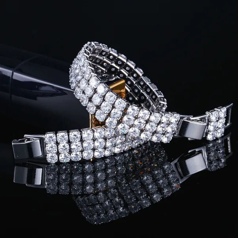 CANDICE Exquisite Hand-Inlay 3 Rows round Cut Shining CZ Silver Plating Wide Bracelets Bangles High Quality Female Wedding Party Jewelry