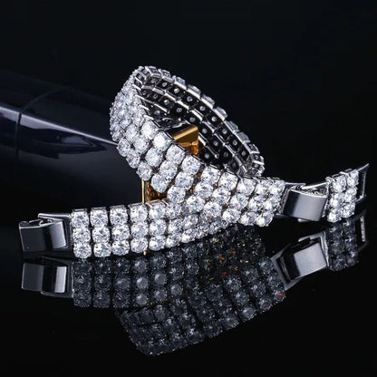 CANDICE Exquisite Hand-Inlay 3 Rows round Cut Shining CZ Silver Plating Wide Bracelets Bangles High Quality Female Wedding Party Jewelry