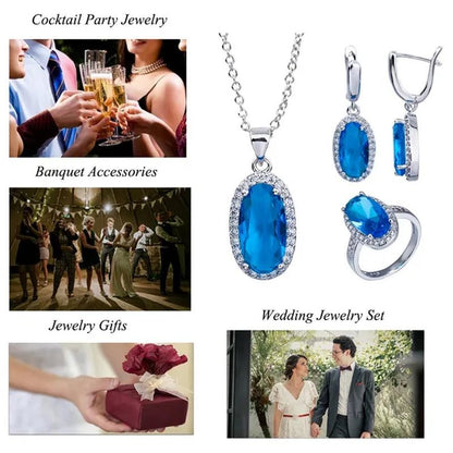 CANDICE Fashion Women Sterling Silver Plated Jewelry Sets For Girls Lovely Oval Pink CZ Stone Party Necklace Earrings Ring Set（US 7 - 9) - WORLD TIME VISITS