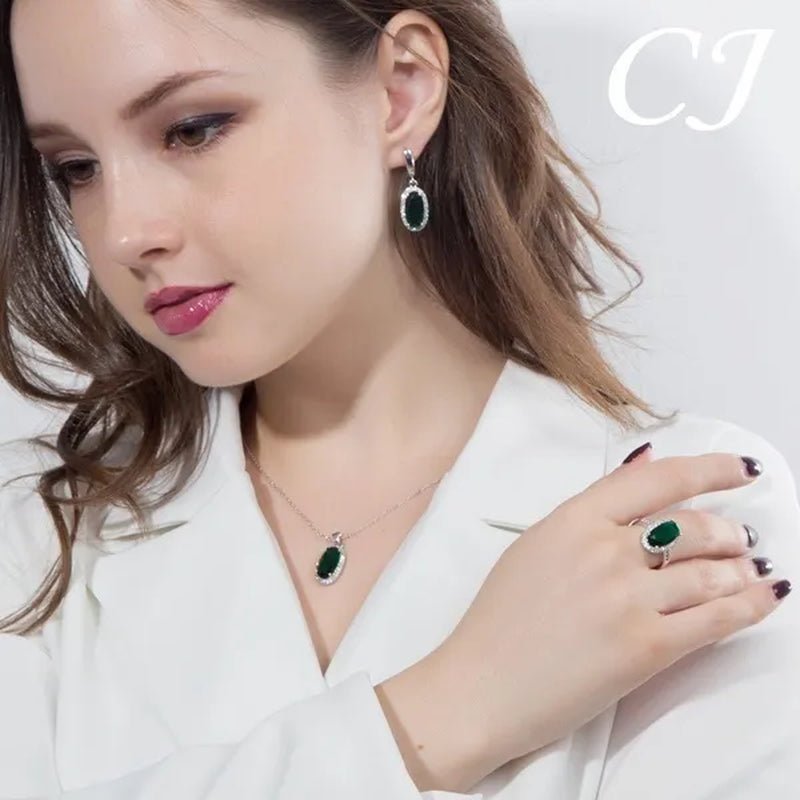 CANDICE Fashion Women Sterling Silver Plated Jewelry Sets For Girls Lovely Oval Pink CZ Stone Party Necklace Earrings Ring Set（US 7 - 9) - WORLD TIME VISITS