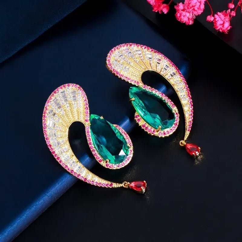 CANDICE Gorgeous 18K Gold Plated Inlay Pear Cut Citrine Stone Big Geometric Stud Earrings Jewelry for Female Dress Accessories