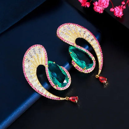 CANDICE Gorgeous 18K Gold Plated Inlay Pear Cut Citrine Stone Big Geometric Stud Earrings Jewelry for Female Dress Accessories