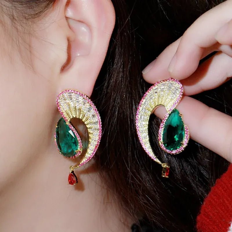 CANDICE Gorgeous 18K Gold Plated Inlay Pear Cut Citrine Stone Big Geometric Stud Earrings Jewelry for Female Dress Accessories - WORLD TIME VISITS