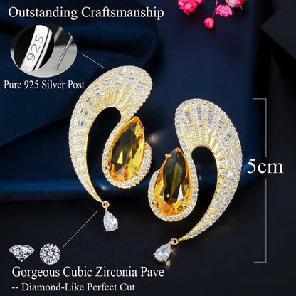 CANDICE Gorgeous 18K Gold Plated Inlay Pear Cut Citrine Stone Big Geometric Stud Earrings Jewelry for Female Dress Accessories - WORLD TIME VISITS