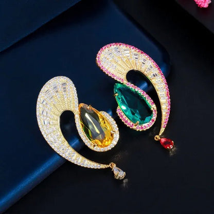 CANDICE Gorgeous 18K Gold Plated Inlay Pear Cut Citrine Stone Big Geometric Stud Earrings Jewelry for Female Dress Accessories