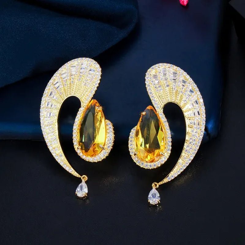 CANDICE Gorgeous 18K Gold Plated Inlay Pear Cut Citrine Stone Big Geometric Stud Earrings Jewelry for Female Dress Accessories - WORLD TIME VISITS