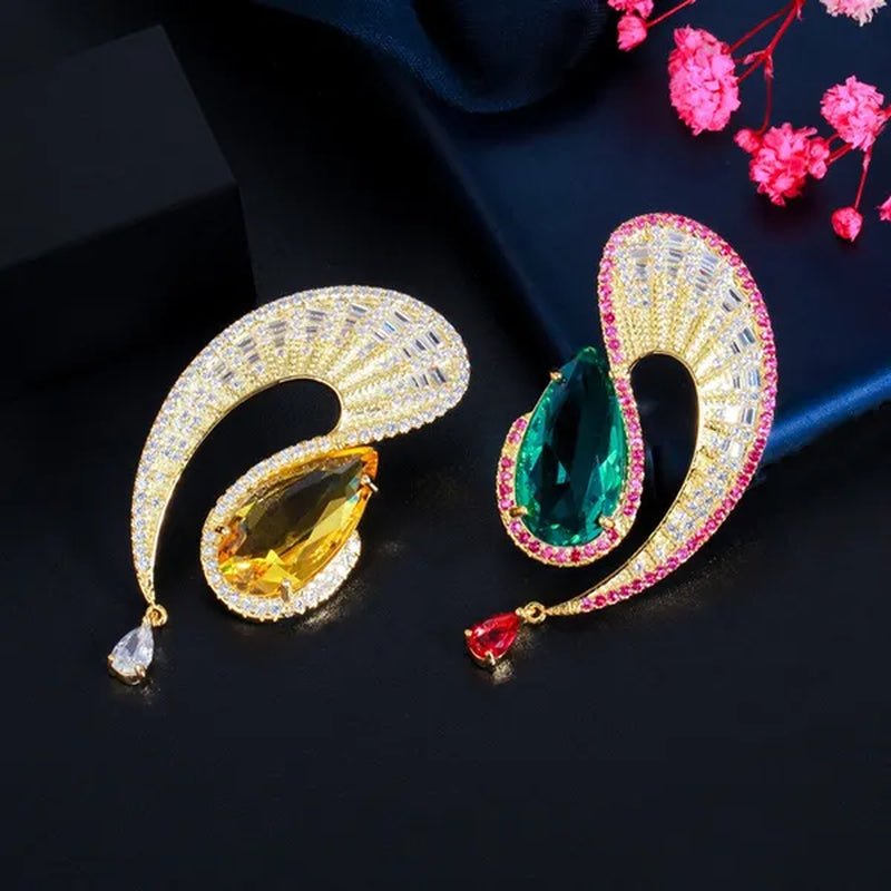 CANDICE Gorgeous 18K Gold Plated Inlay Pear Cut Citrine Stone Big Geometric Stud Earrings Jewelry for Female Dress Accessories