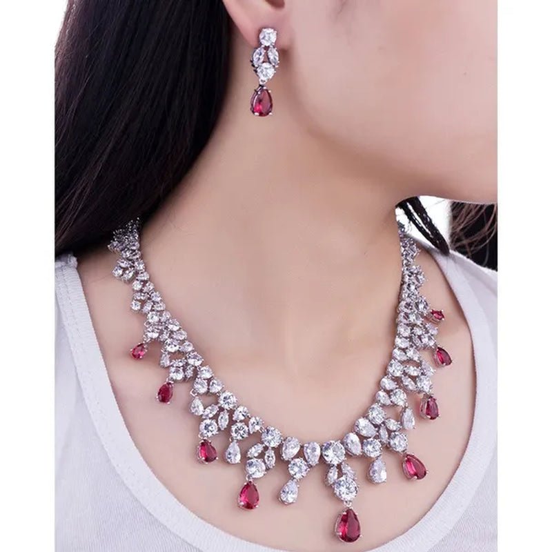 CANDICE Gorgeous Multi Cut CZ Stone Water Drop Tassel Necklace Earrings Set High Quality White Gold Plated Costume Jewelry Sets for Wedding Prom - WORLD TIME VISITS
