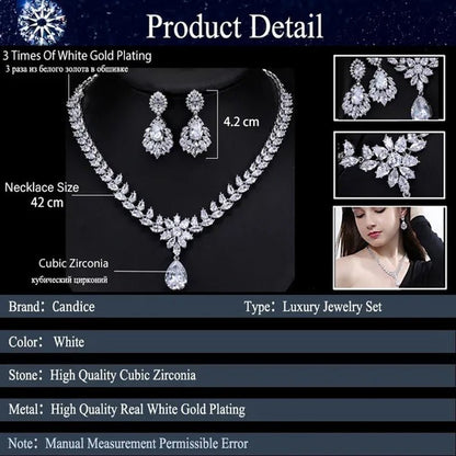 CANDICE Hand - Inlay Sparkling AAA+ CZ Stone Luxury Wedding Bridal Jewelry Set Classic Platinum Plated Water Drop Pendant Necklace Earrings for Women Party - WORLD TIME VISITS