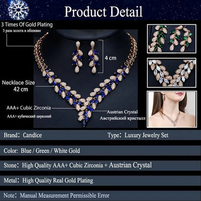 CANDICE High Quality Green Crystal Dubai Gold Plated Jewelry Sets Luxury CZ Stone African Necklace Earrings Wedding Set for Bridal Party - WORLD TIME VISITS