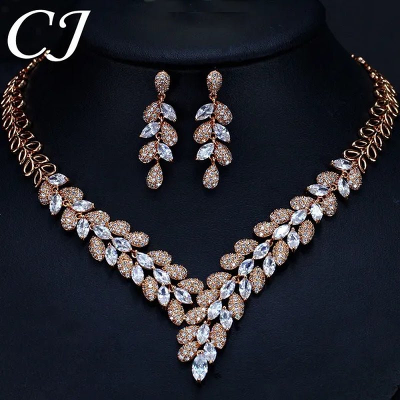 CANDICE High Quality Green Crystal Dubai Gold Plated Jewelry Sets Luxury CZ Stone African Necklace Earrings Wedding Set for Bridal Party