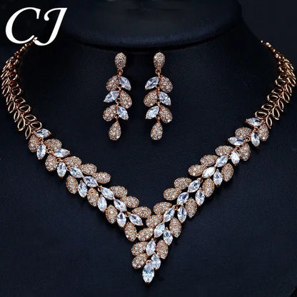 CANDICE High Quality Green Crystal Dubai Gold Plated Jewelry Sets Luxury CZ Stone African Necklace Earrings Wedding Set for Bridal Party