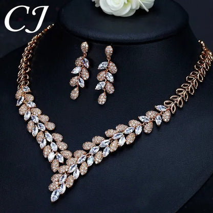 CANDICE High Quality Green Crystal Dubai Gold Plated Jewelry Sets Luxury CZ Stone African Necklace Earrings Wedding Set for Bridal Party