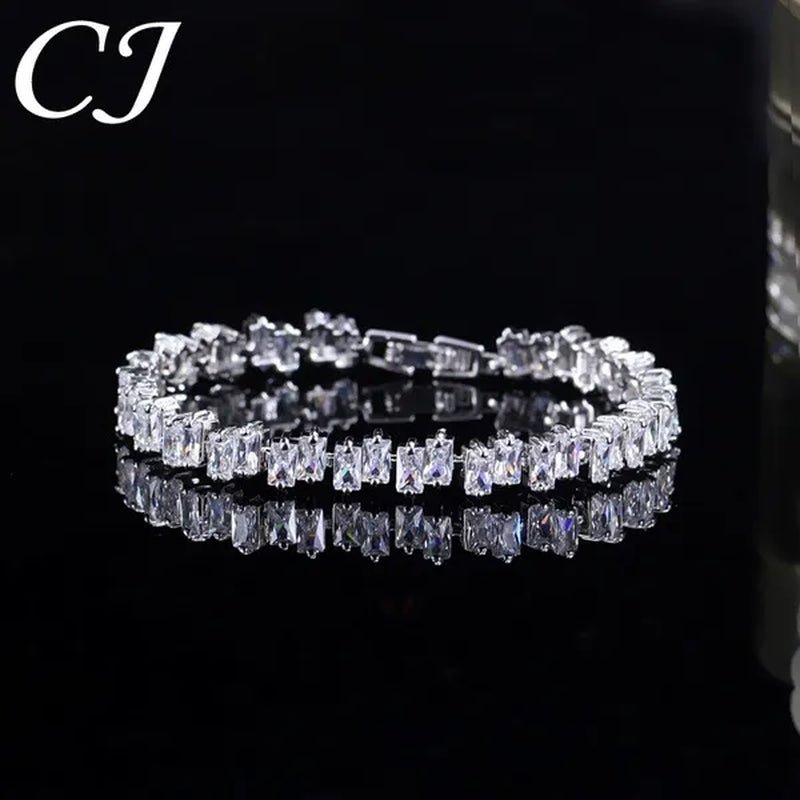 CANDICE Hottest Yellow Gold Plated Tennis Bracelet For Women Shiny Baguette Cubic Zircon Setting Gorgeous Party Jewelry Accessories