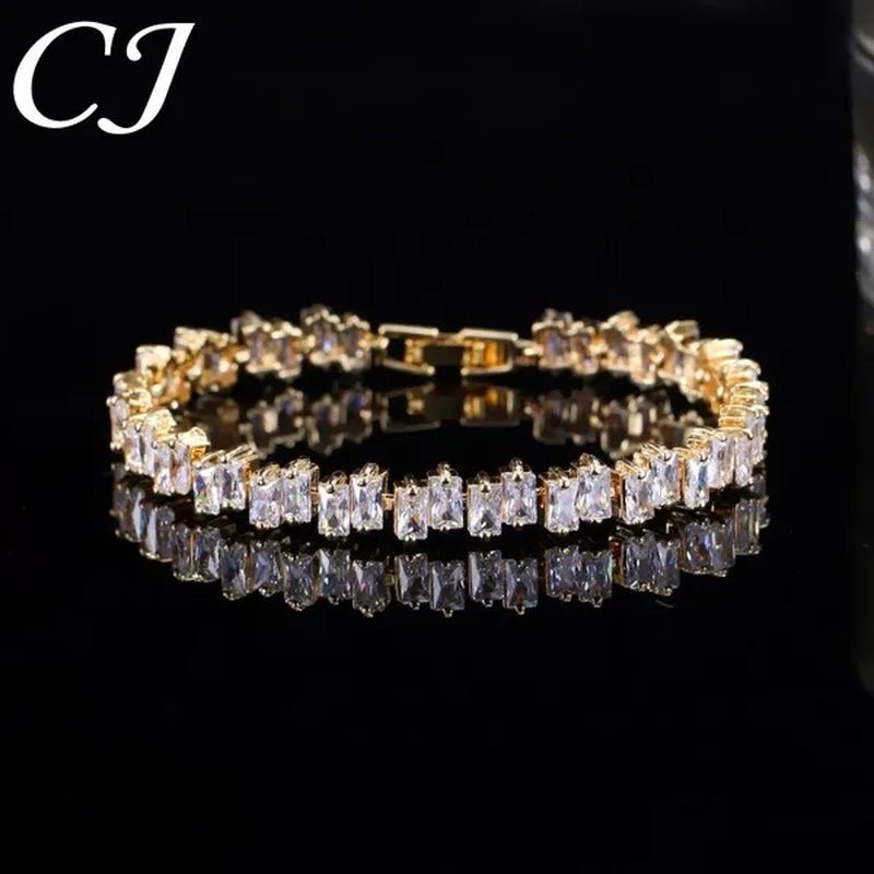 CANDICE Hottest Yellow Gold Plated Tennis Bracelet For Women Shiny Baguette Cubic Zircon Setting Gorgeous Party Jewelry Accessories