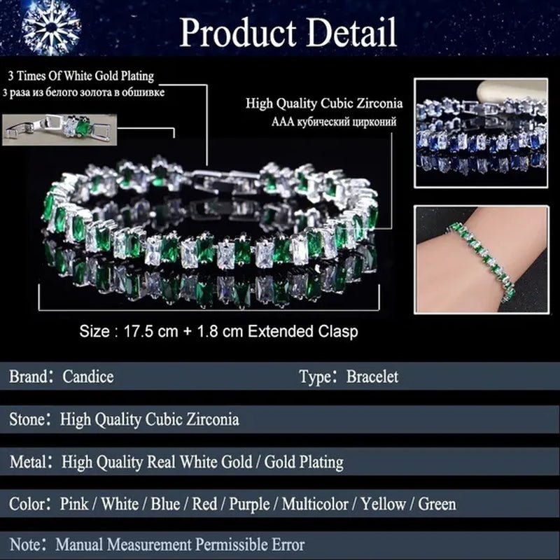 CANDICE Hottest Yellow Gold Plated Tennis Bracelet For Women Shiny Baguette Cubic Zircon Setting Gorgeous Party Jewelry Accessories - WORLD TIME VISITS
