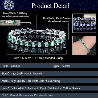 CANDICE Hottest Yellow Gold Plated Tennis Bracelet For Women Shiny Baguette Cubic Zircon Setting Gorgeous Party Jewelry Accessories - WORLD TIME VISITS