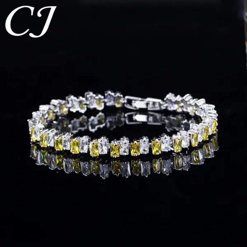 CANDICE Hottest Yellow Gold Plated Tennis Bracelet For Women Shiny Baguette Cubic Zircon Setting Gorgeous Party Jewelry Accessories