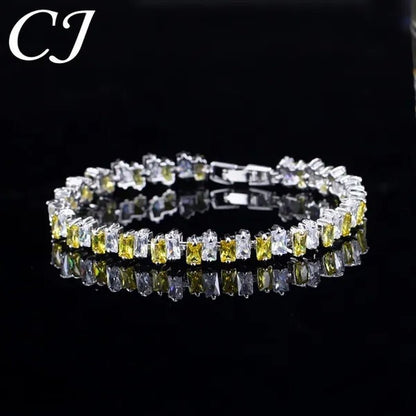 CANDICE Hottest Yellow Gold Plated Tennis Bracelet For Women Shiny Baguette Cubic Zircon Setting Gorgeous Party Jewelry Accessories