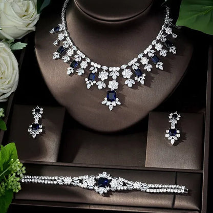 CANDICE Luxury Brilliant Citrine Bridal Wedding Party Jewelry Set for Brides Pave Yellow AAA CZ Stone Flower Drop Dangle Earrings Necklace Bracelet Sets