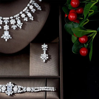 CANDICE Luxury Brilliant Citrine Bridal Wedding Party Jewelry Set for Brides Pave Yellow AAA CZ Stone Flower Drop Dangle Earrings Necklace Bracelet Sets